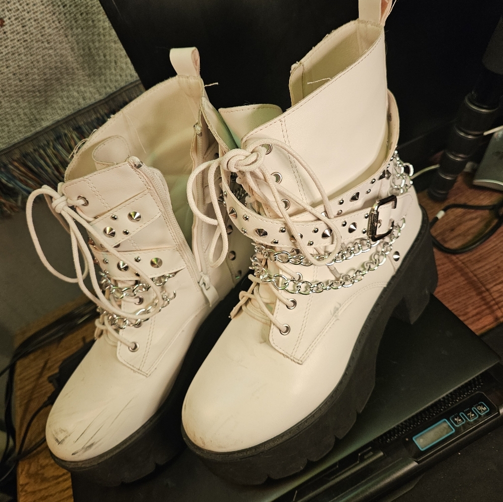 White Studded Platform Boots